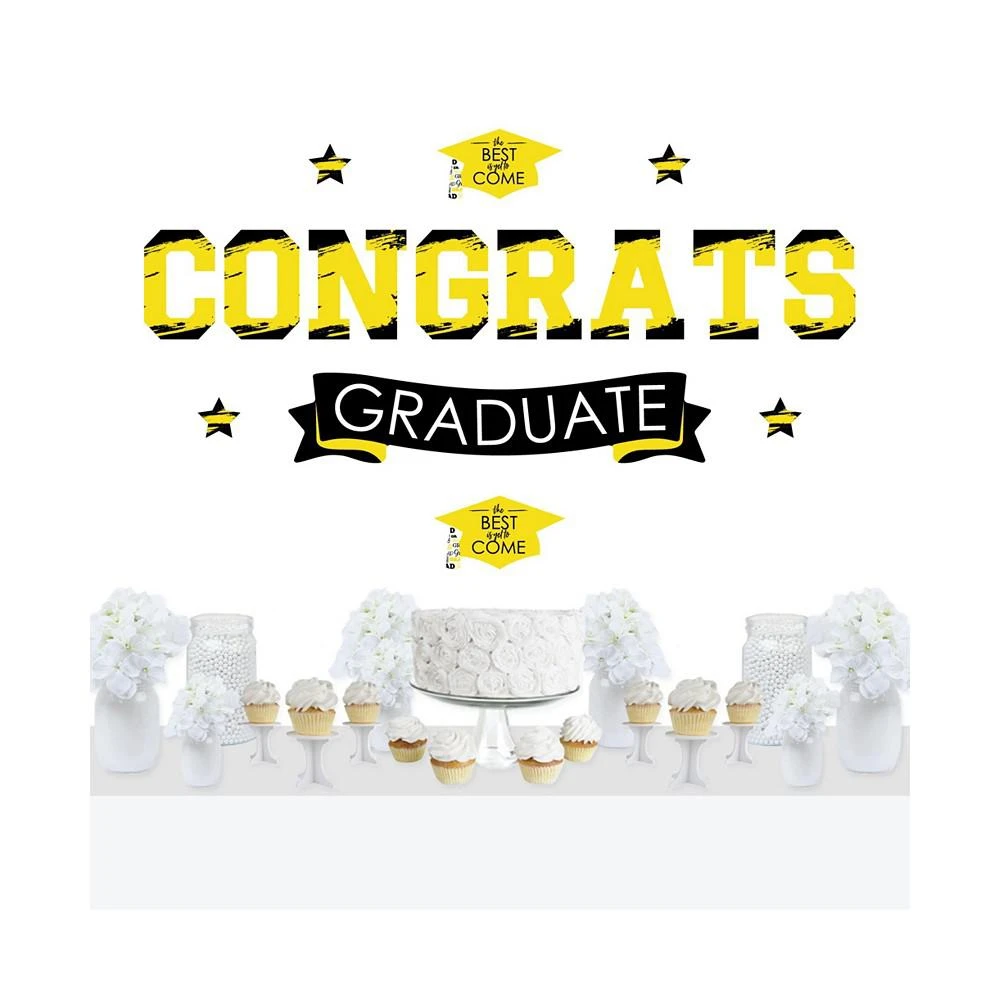 商品Big Dot of Happiness|Yellow Grad Best is Yet to Come Peel & Stick Graduation Wall Decals Backdrop,价格¥261,第1张图片