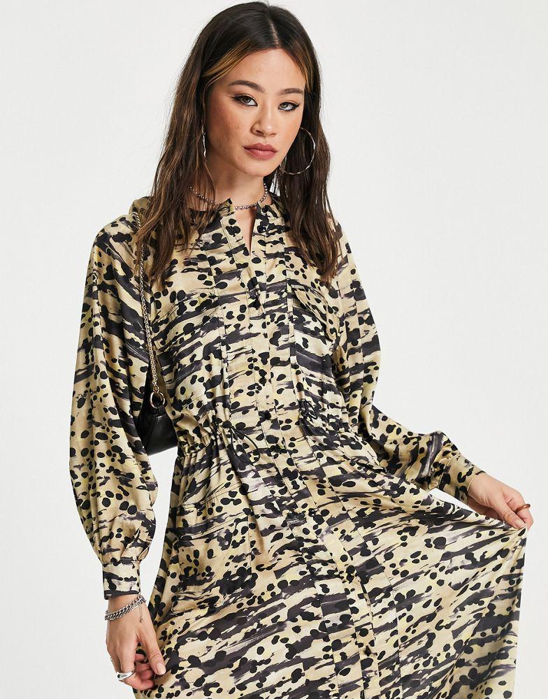 Topshop satin shirt dress in animal print商品第4张图片规格展示