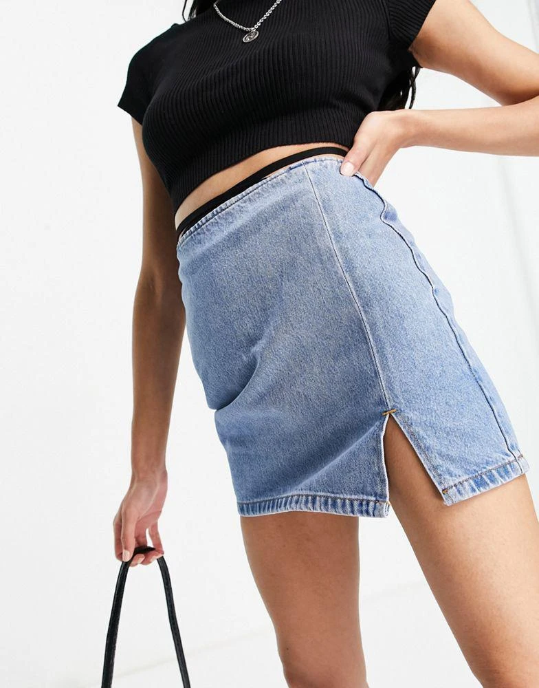 商品Pull&Bear|Pull&Bear denim a-line skirt with split detail in blue,价格¥163,第3张图片详细描述