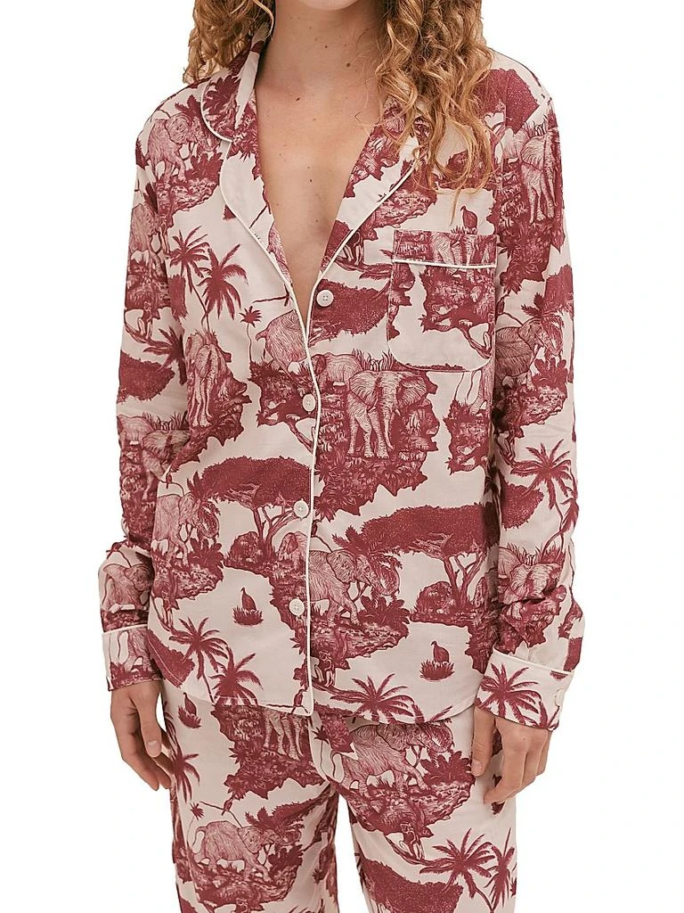商品Desmond & Dempsey|Loxodonta Print Cotton Pajama Set,价格¥1807,第5张图片详细描述