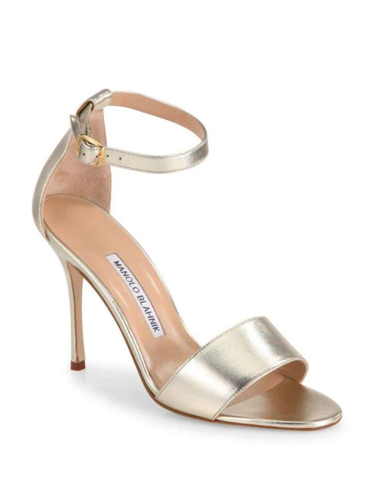 商品Manolo Blahnik|Tressa 105 Metallic Leather Ankle-Strap Sandals,价格¥2234,第1张图片