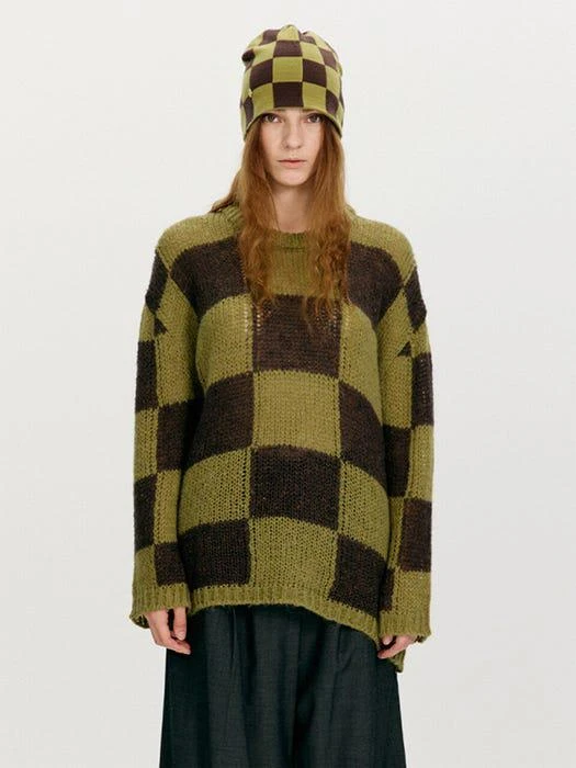 商品TheOpen Product|Wool Blend Checker Board Sweater_Green,价格¥310,第1张图片