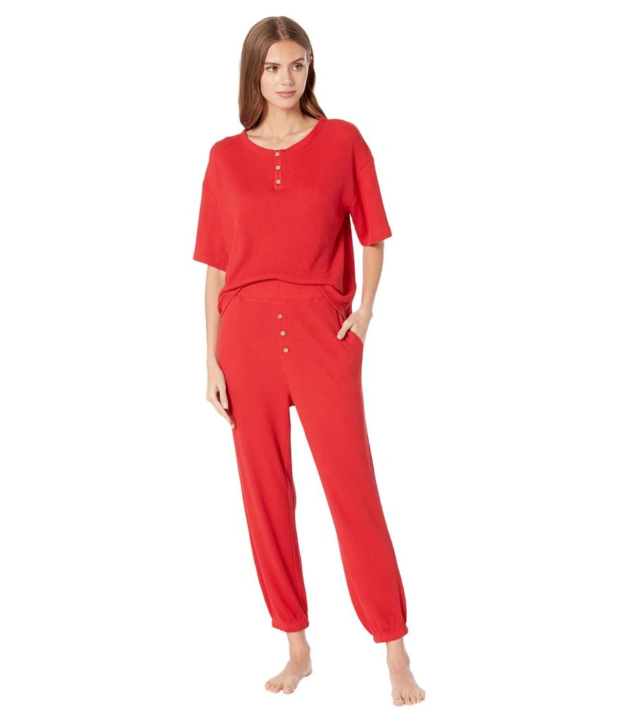 商品Eberjey|Cozy Waffle - Henley Short Sleeve Long PJ Set,价格¥898,第1张图片
