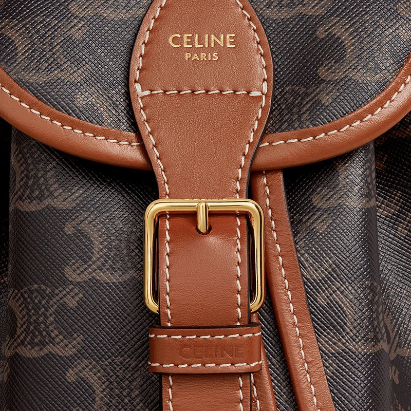 商品Celine|【预售3-7天】赛琳 FOLCO系列 女士迷你老花凯旋涂层帆布黄褐色牛皮革饰边背包双肩包197662CAS.04LU,价格¥12737,第6张图片详细�描述