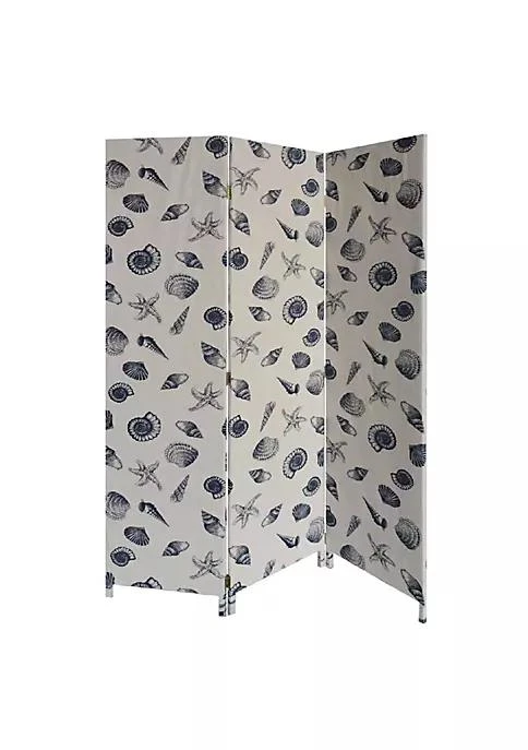 商品Duna Range|Range 71 Inch 3 Panel Fabric Room Divider With Seashell Print Blue,价格¥1892,第1张图片