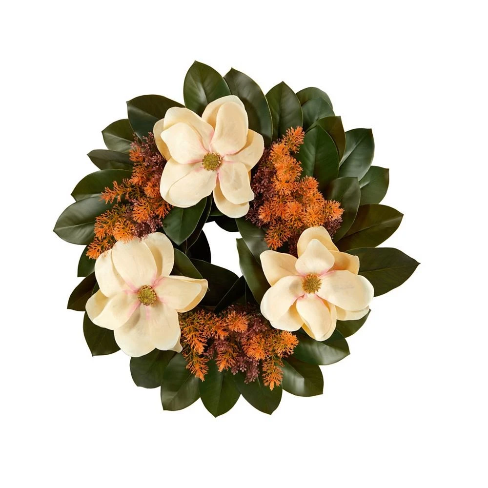 商品NEARLY NATURAL|Magnolia Artificial Wreath, 24",价格¥1014,第1张图片