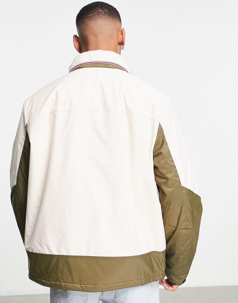 Tommy Hilfiger polyester blend tech stand collar colourblock jacket in cream - CREAM商品第2张图片规格展示