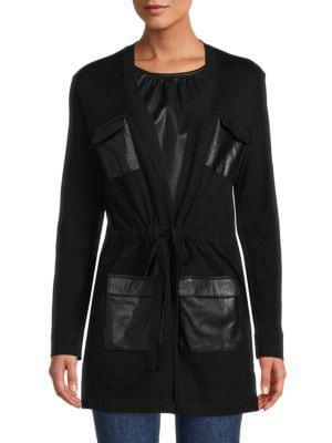 商品Calvin Klein|Faux Leather Pocket Cardigan,价格¥585,第1张图片