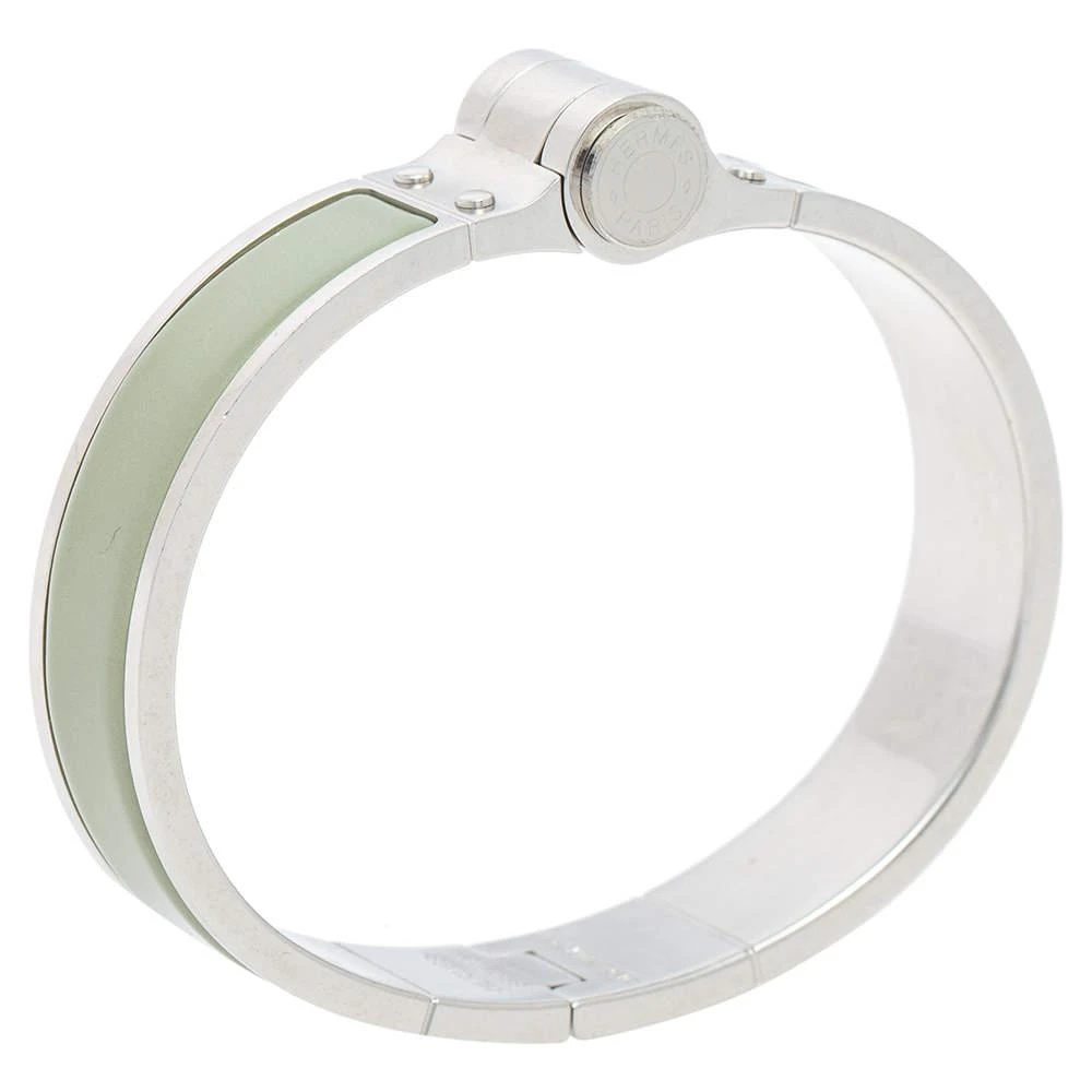 商品[二手商品] Hermes|Hermes Green Enamel Palladium Plated Charniere Uni narrow Hinged Bracelet,价格¥2591,第2张图片详细描述