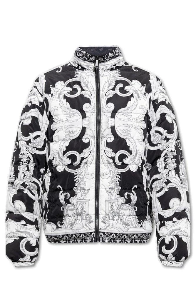 商品Versace|Versace Baroque Pattern Zipped Reversible Down Jacket,价格¥14971,第1张图片