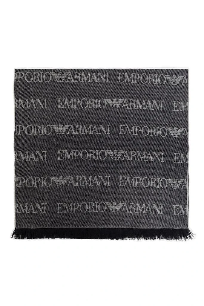 商品Emporio Armani|Emporio Armani Logo Jacquard Fringed Scarf,价格¥484,第1张图片