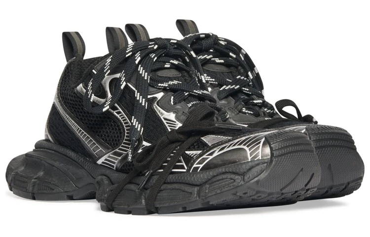 商品[国内直发] Balenciaga|巴黎世家 3XL 网布 系带 做旧 低帮 老爹鞋 女款 黑白,价格¥8242,第4张图片详细描述