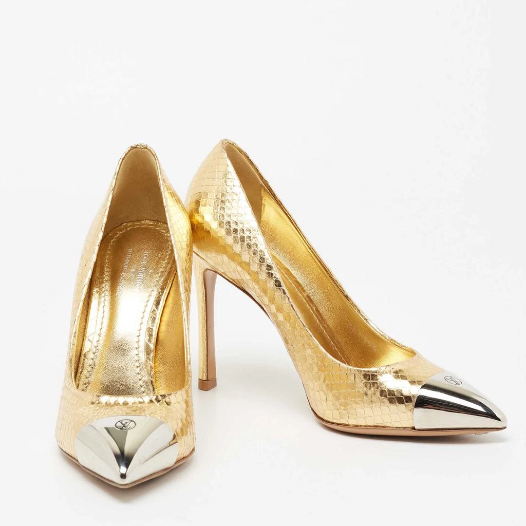 商品[二手商品] Louis Vuitton|Louis Vuitton Metallic Gold Python Embossed Leather Metal Cap Toe Merry Go Round Pumps Size 36,价格¥3566,第4张图片详细描述