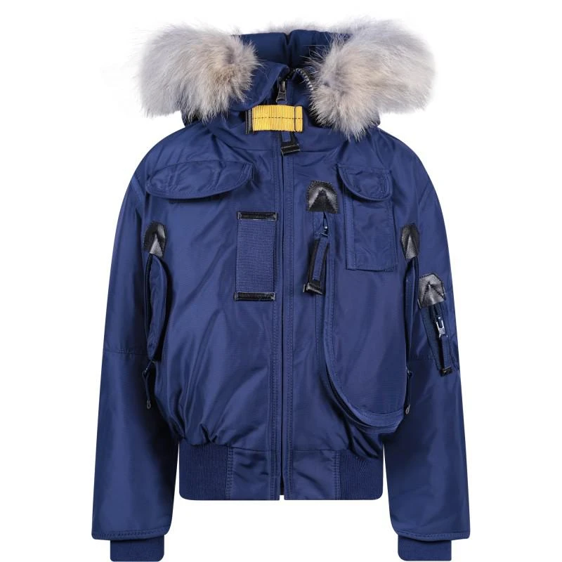 商品Parajumpers Kids|Girls fur trim hood jacket in blue,价格¥5135,第1张图片