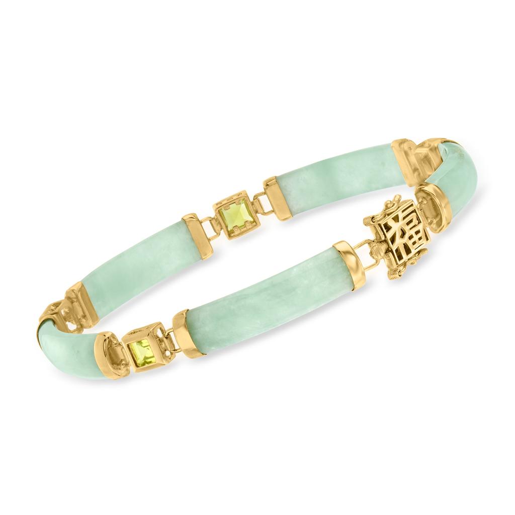 Ross-Simons Jade "Bless" Bracelet With Peridot in 18kt Gold Over Sterling商品第1张图片规格展示