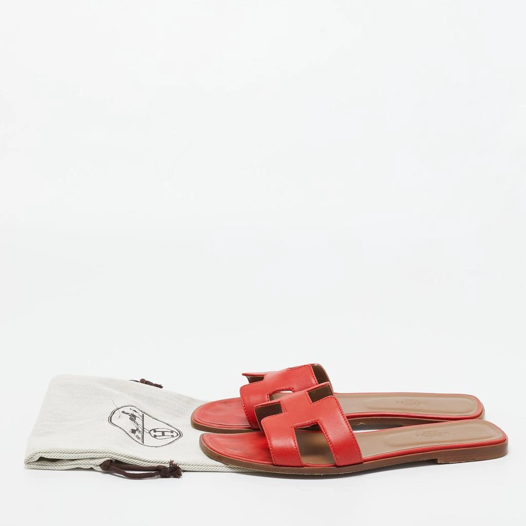 Hermes Red Leather Oran Flat Slides Size 41 商品