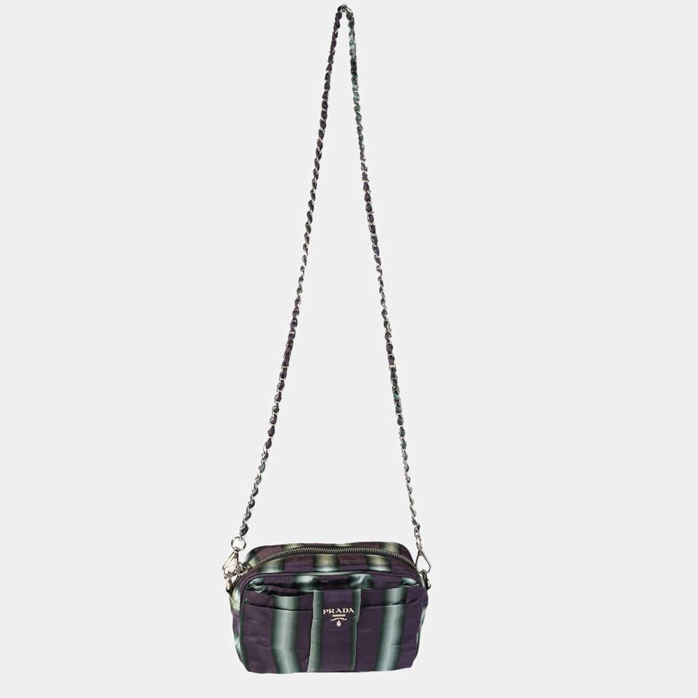 Prada Purple/Grey Nylon Striped Shoulder Bag商品第6张图片规格展示