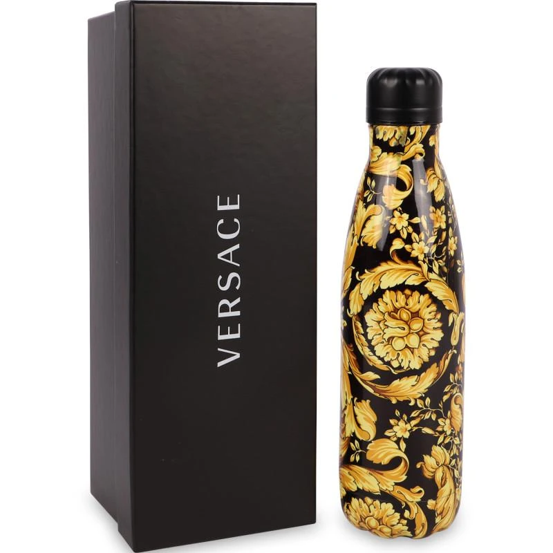 商品Young Versace|Baroque print logo water bottle in black and golden,价格¥1564,第1张图片