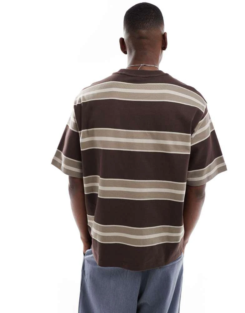 商品G-Star|G-Star boxy oversized t-shirt in brown and beige horizontal stripes,价格¥529,第3张图片详细描述