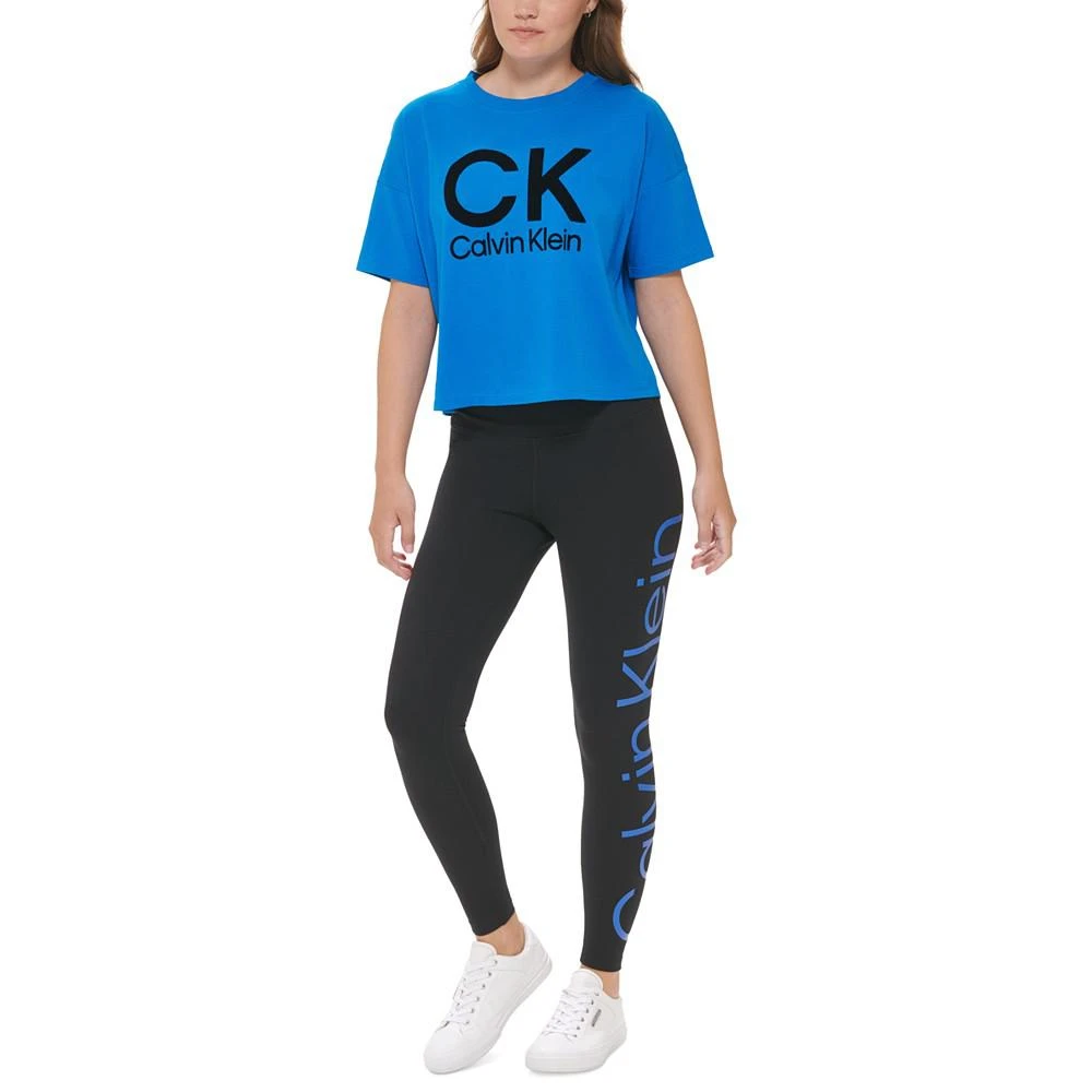 商品Calvin Klein|Women's Stacked Flocking Logo-Print Cotton T-Shirt,价格¥189,第1张图片