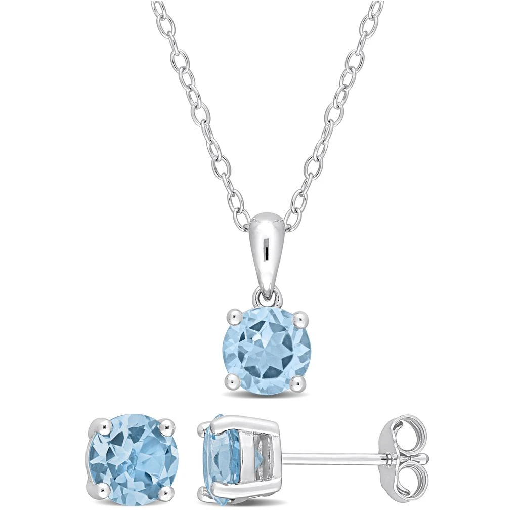 商品Mimi & Max|3 CT TGW Sky Blue Topaz 2-Piece Solitaire Pendant with Chain and Stud Earrings Set in Sterling Silver,价格¥309,第1张图片