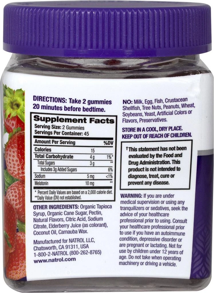 商品Natrol|Sleep & Relaxation: Melatonin 10 mg Strawberry Gummies,价格¥89,第2张图片详细描述