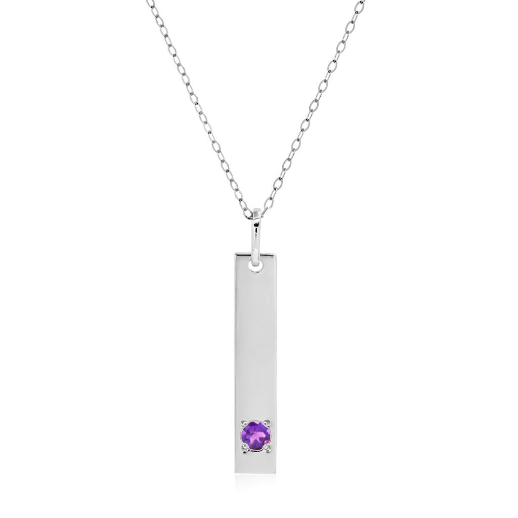14k White Gold Bar Pendant Necklace with 3mm Small Round Gemstone Adjustable Cable Chain 16 Inches to 18 Inches with Spring Ring Clasp商品第2张图片规格展示