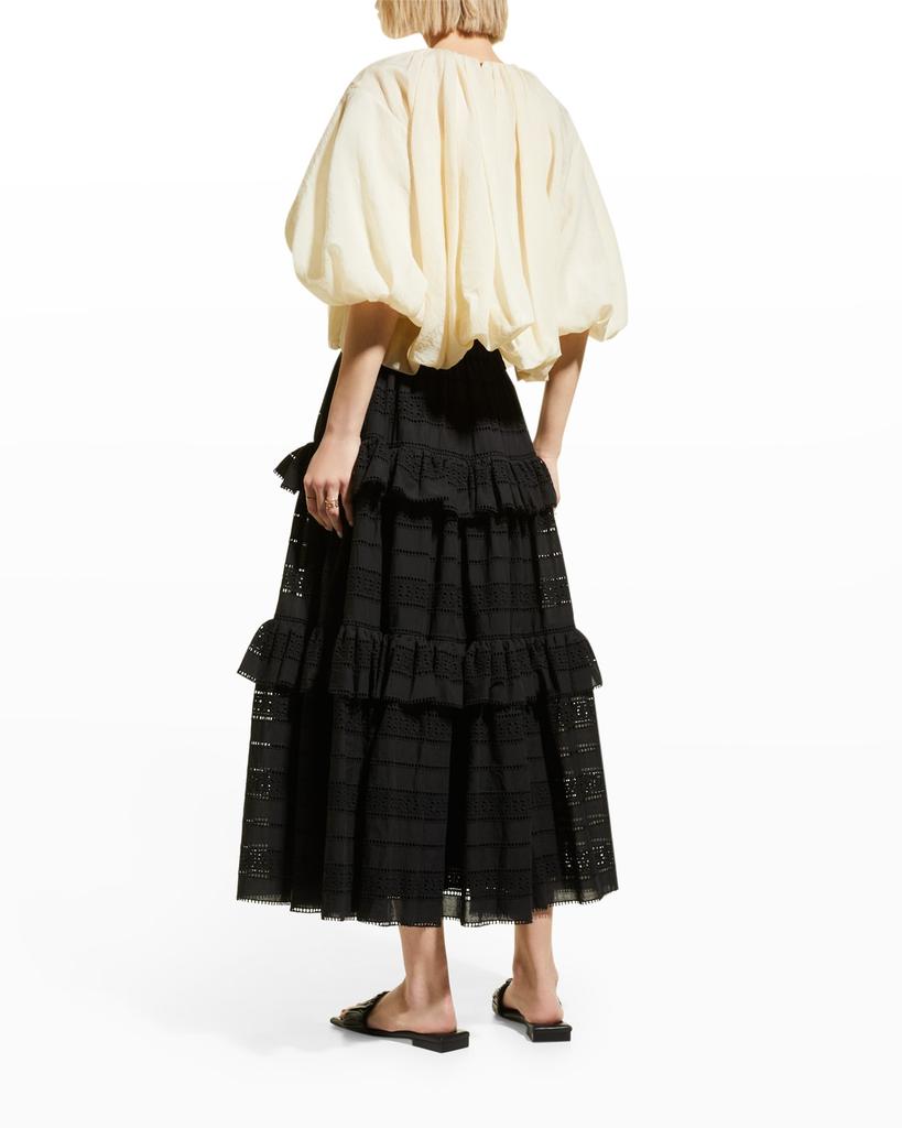 Valentine Cut-Out Embroidered Ruffle Tiered Midi Skirt商品第4张图片规格展示
