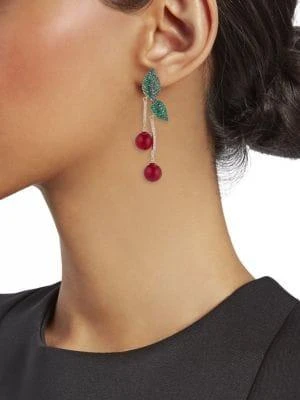 商品Eye Candy LA|The Cherry Luxe 18K Goldplated & Cubic Zirconia Dangle Earrings,价格¥330,第2张图片详细描述