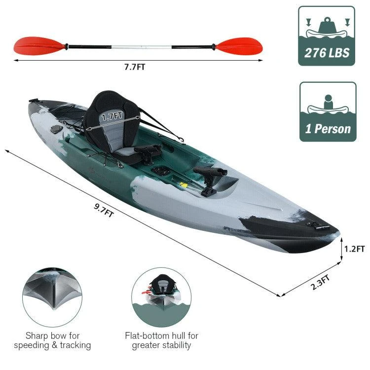 Sit-on-Top Fishing Kayak Boat With Fishing Rod Holders and Paddle-Gray 商品