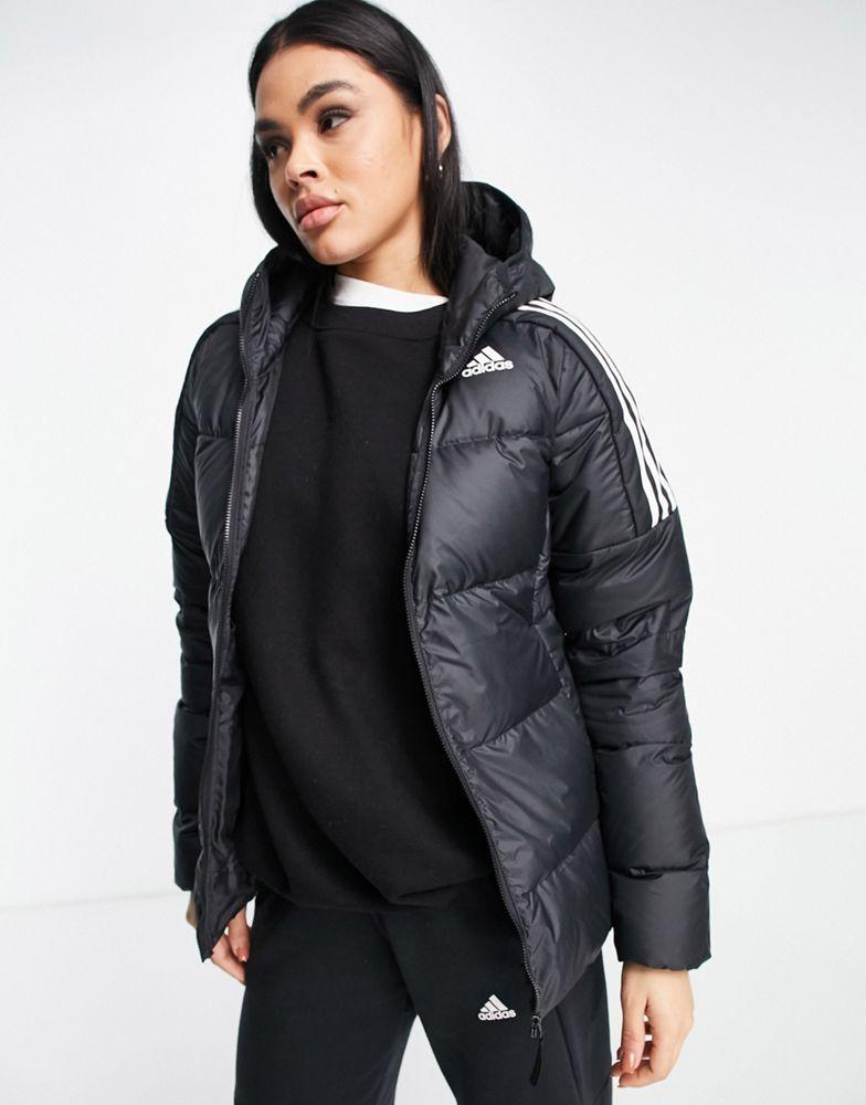 adidas Outdoor down hooded puffer jacket with three stripes in black商品第4张图片规格展示