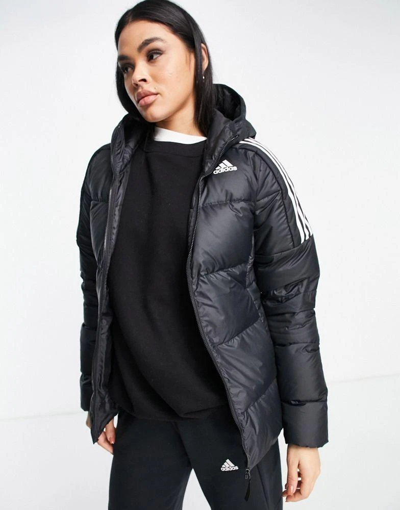 商品Adidas|adidas Outdoor down hooded puffer jacket with three stripes in black,价格¥1295,第4张图片详细描述