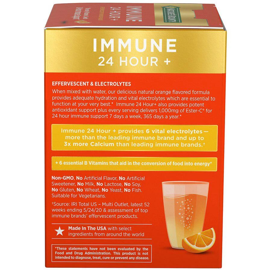 商品Nature's Bounty|Immune 24 Hour + Effervescent Powder Packs Orange,价格¥125,第2张图片详细描述