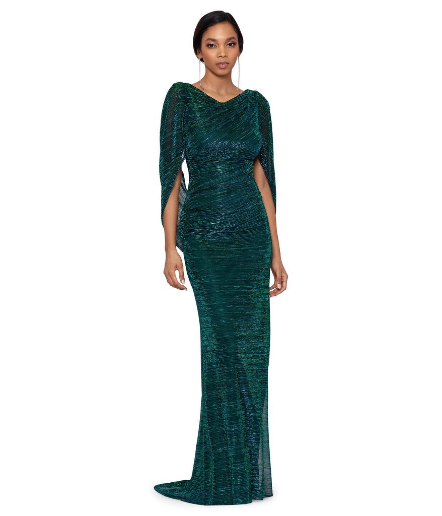 Long Metallic Long Sleeve Drape Dress商品第1张图片规格展示