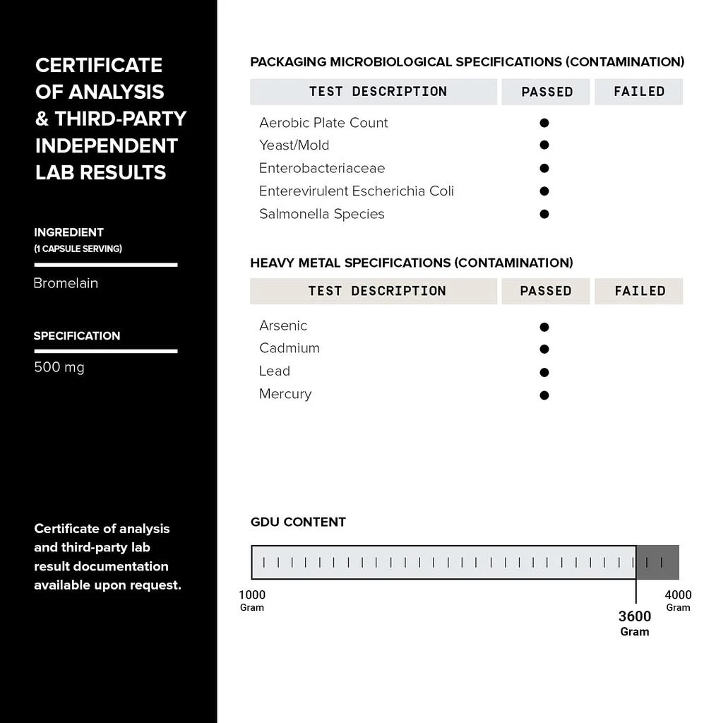 Ultra High Strength Bromelain 500mg - 3600 GDU/Gram - Highly Concentrated and Bioavailable - Third-Party Tested Formula - 120 Vegetarian Capsules - 120 Servings Per Container - Bromelain Supplement 商品