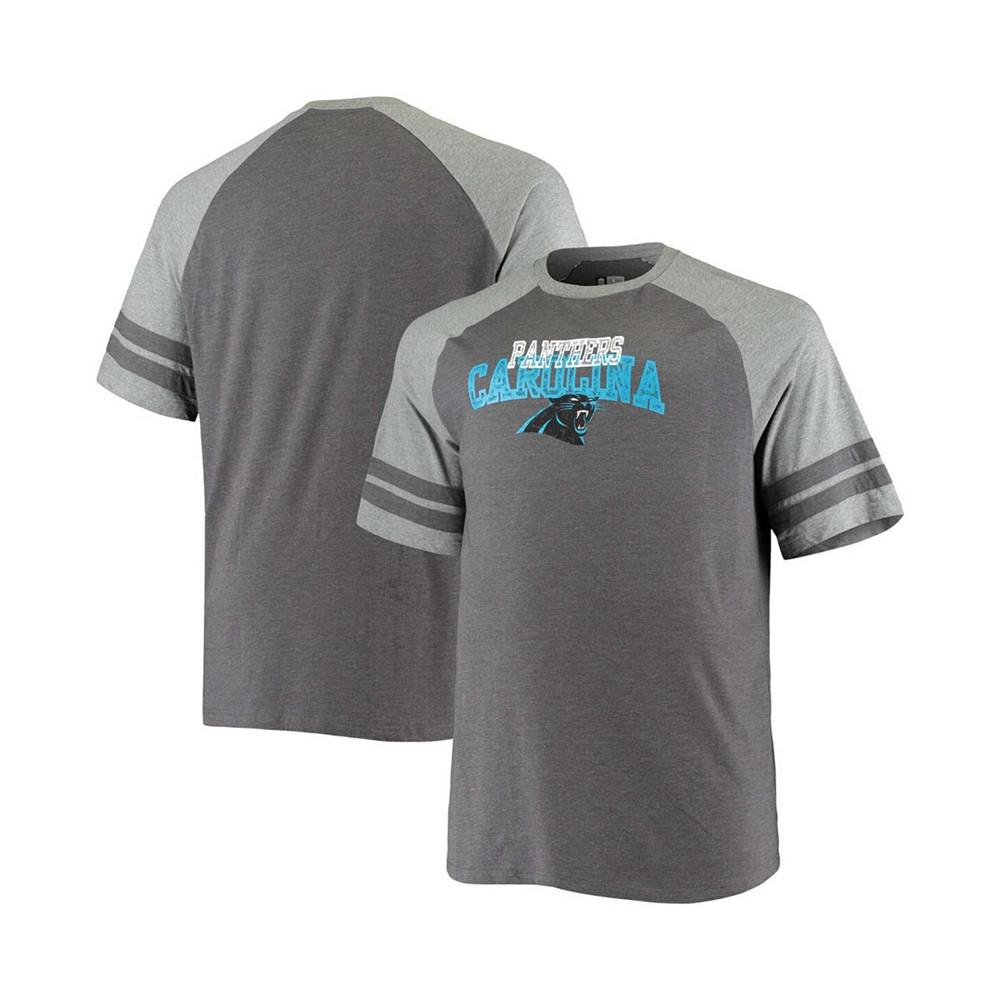 Men's Big and Tall Charcoal, Heathered Gray Carolina Panthers Two-Stripe Tri-Blend Raglan T-shirt商品第1张图片规格展示
