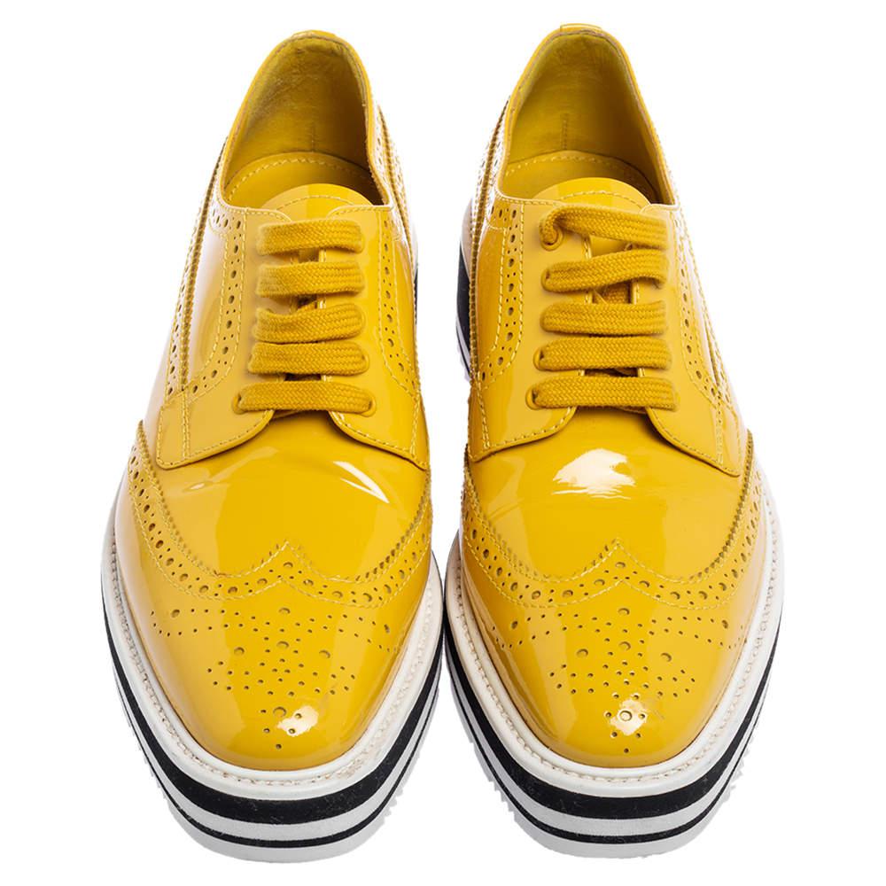 Prada Yellow Brogue Patent Leather Platform Derby Size 38商品第3张图片规格展示