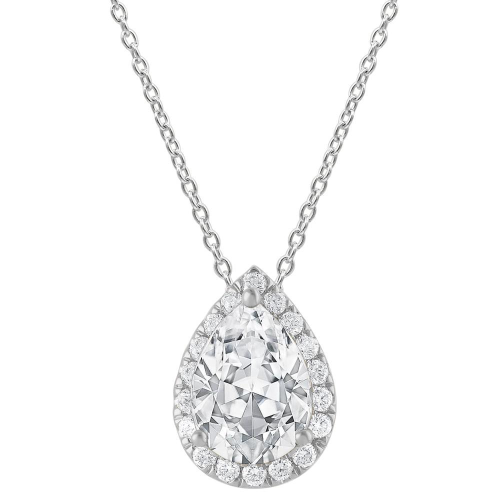 商品Badgley Mischka|Lab Grown Diamond Pear & Round Halo 18" Pendant Necklace (1-1/5 ct. t.w.) in 14k White Gold,价格¥37358,第1张图片