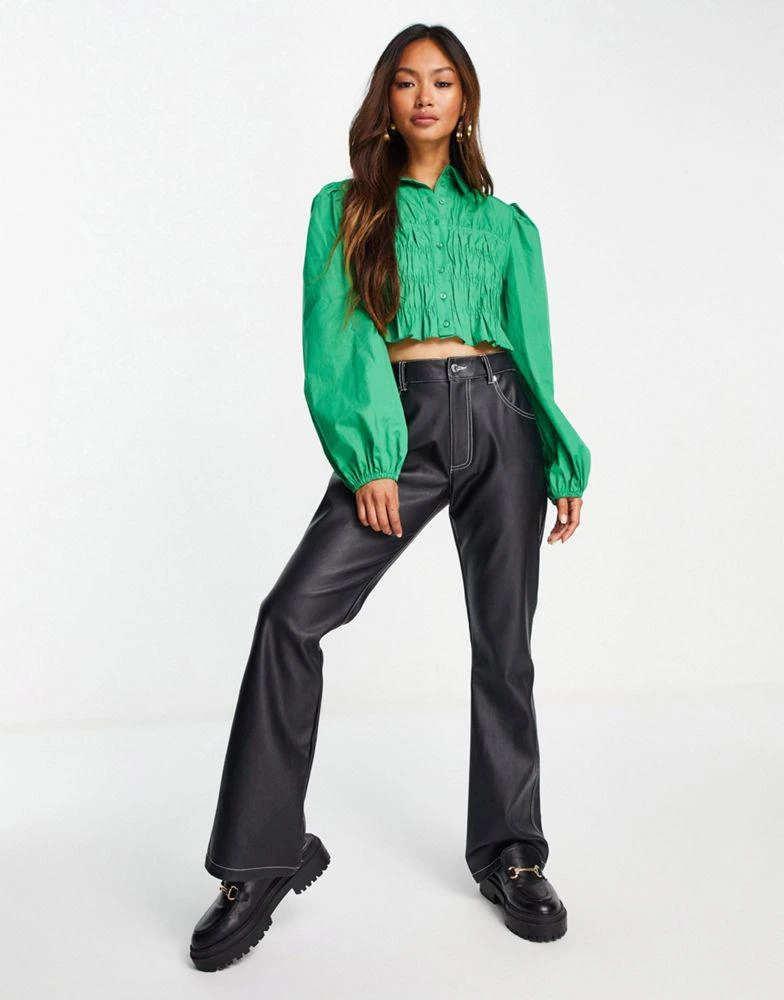 商品Topshop|Topshop 70s collar shirred poplin shirt in green ,价格¥210,第4张图片详细描述