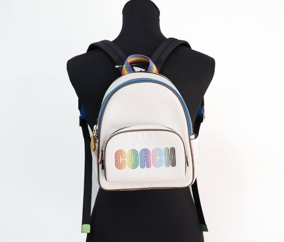 COACH (CA624) Mini Court Signature Rainbow Logo Chalk Multi Shoulder Backpack商品第2张图片规格展示