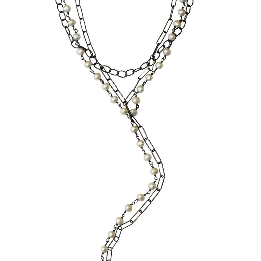 Adornia Messy Layered Y Pearl Necklace Silver商品第1张图片规格展示