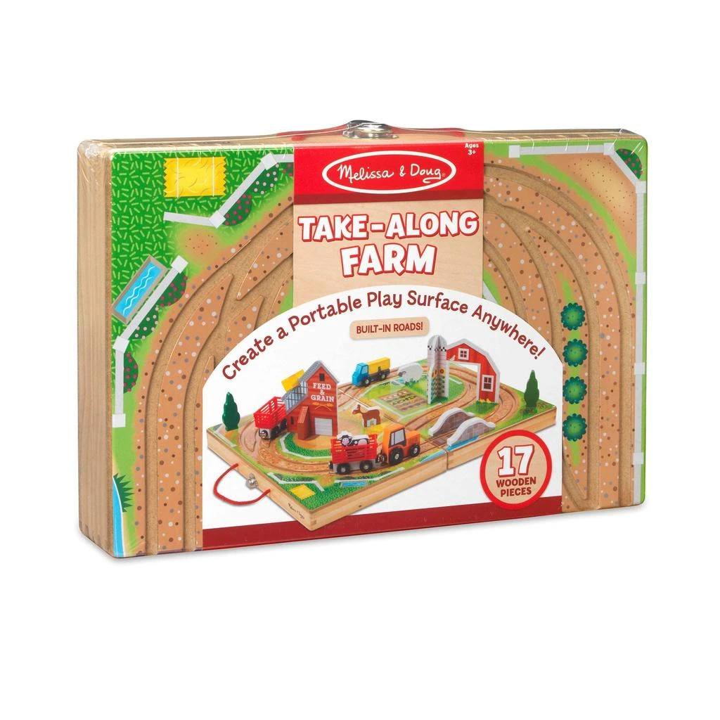 商品Melissa & Doug|Melissa & Doug 17-Piece Wooden Take-Along Tabletop Farm, 4 Farm Vehicles, Play Pieces, Barn, Grain House,价格¥266,第2张图片详细描述