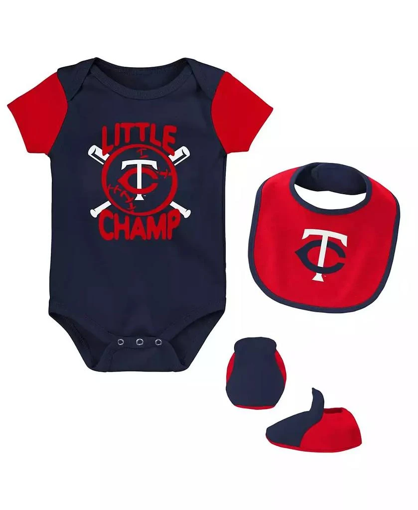 商品Outerstuff|Baby Boys and Girls Navy, Red Minnesota Twins Little Champ Three-Pack Bodysuit Bib and Booties Set,价格¥232,第1张图片