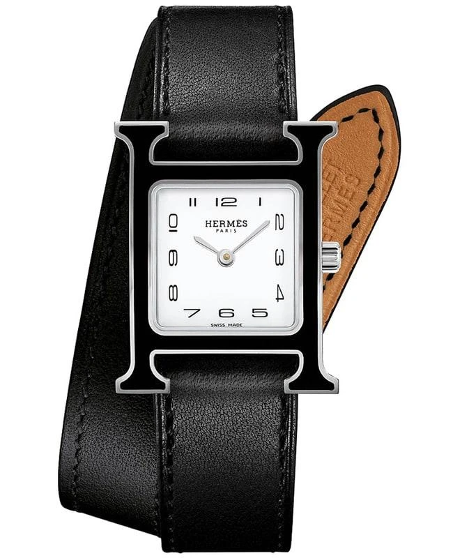 商品Hermes|Hermes H Hour 21mm Black Lacquered Case Unisex Watch 044930WW00,价格¥20934,第1张图片