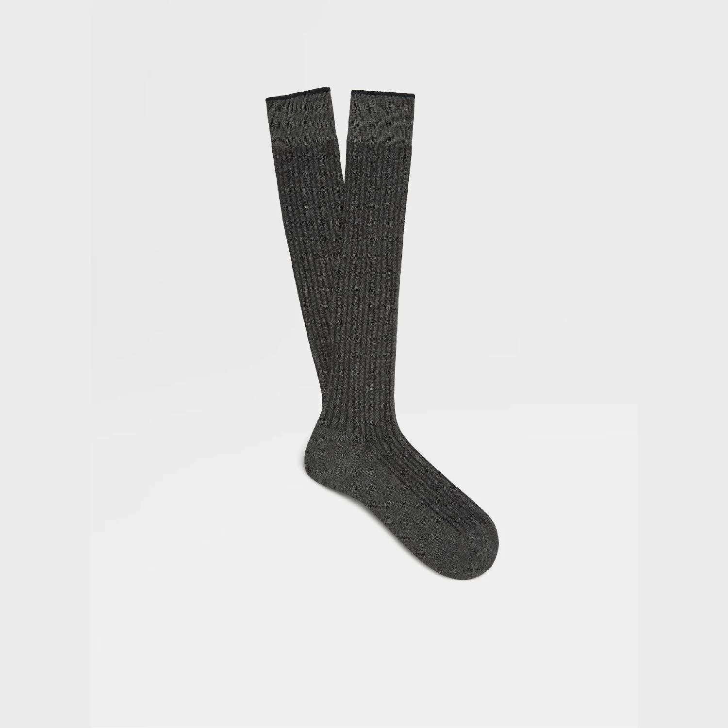 商品Zegna|【预售】 杰尼亚 24秋冬 男士 袜子 SLATE GREY COTTON BLEND RIBBED MID CALF SOCKS N5V40-574-022,价格¥540,第1张图片