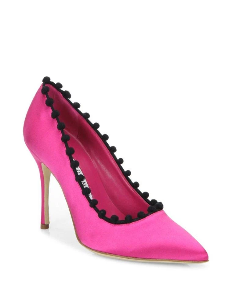 商品Manolo Blahnik|BB 105 Pom-Pom Satin Pumps,价格¥2383,第1张图片