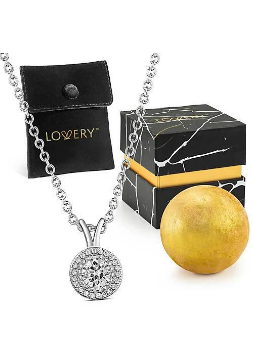 商品Lovery|Sterling Silver Cluster CZ Stone Pendant with Chain, Pouch, Bath Bomb & Gift Box,价格¥472,第1张图片