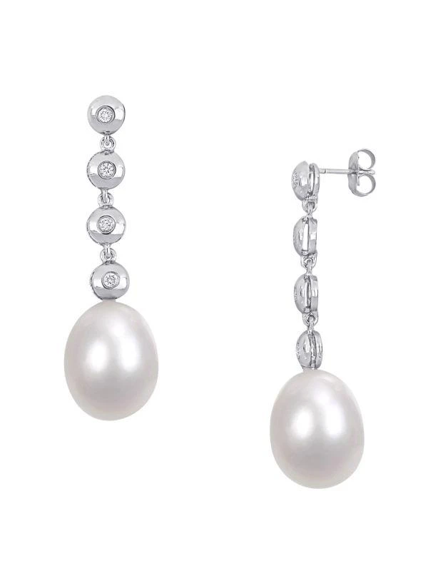 商品Sonatina|14K White Gold, 11-11.5MM Freshwater Pearl & Diamond Drop Earrings,价格¥17436,第1张图片