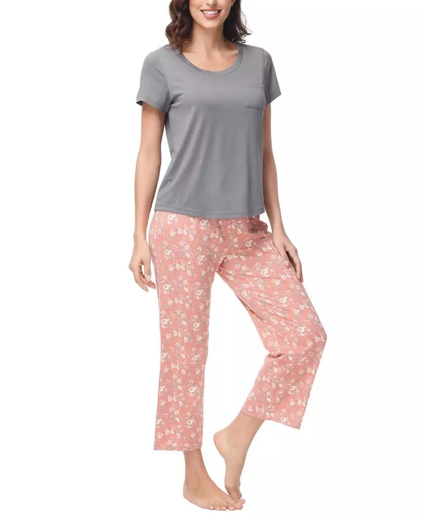 商品INK+IVY|Women's 2 Piece Short Sleeve Top with Cropped Wide Leg Pants Pajama Set,价格¥303,第4张图片详细描述