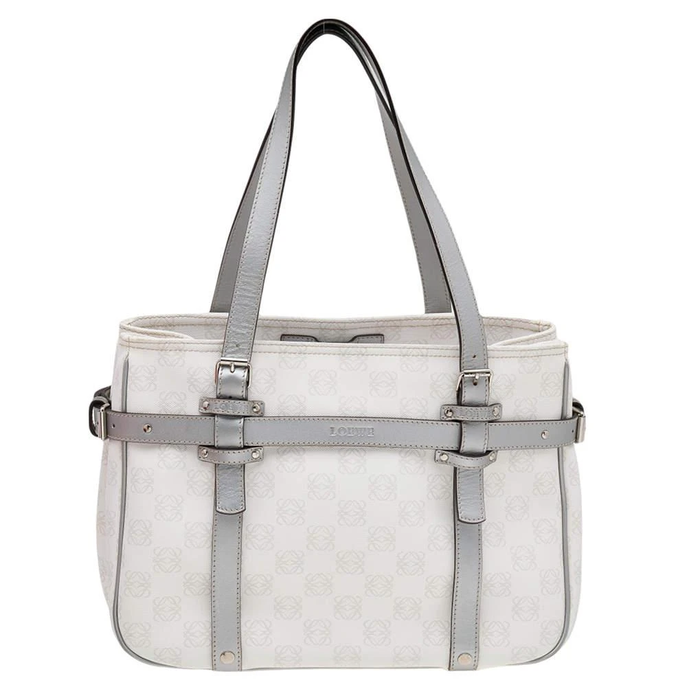 商品Loewe|Loewe White/Grey Anagram PVC and Leather Tote,价格¥2928,第1张图片